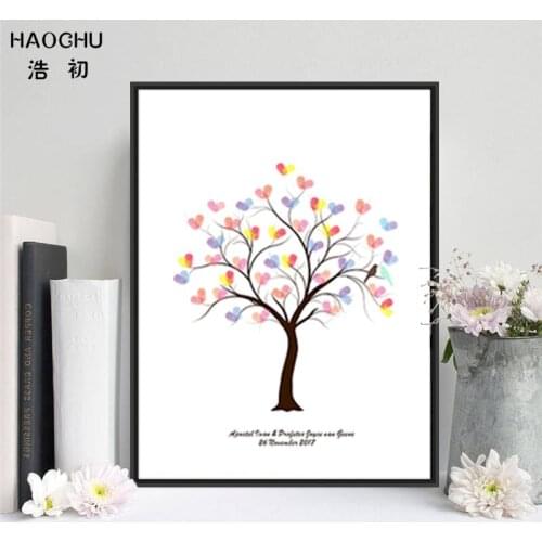 HAOCHU Party Attendance Fingerprint Tree Signature Birthday Bridal Gift Best Wish Tree Wedding Guest Book Canvas Painting