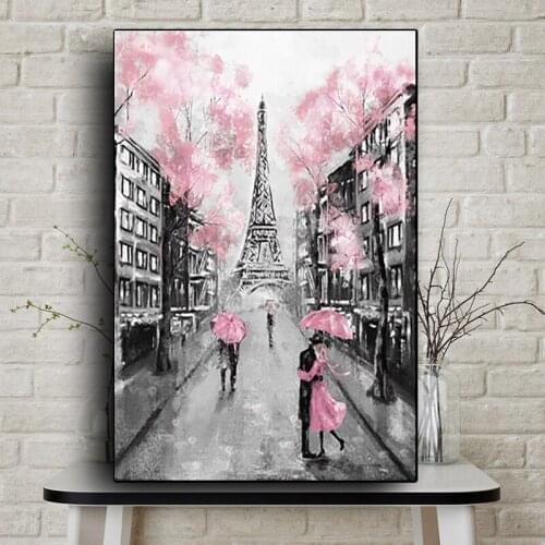 Walking Under The Eiffel Tower In Paris Oil Painting Graphic Artwork Canvas Poster Print Cuadros Wall Picture for Living Room