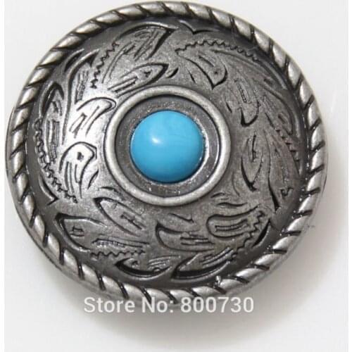 KB301) Wholesale 50pc 1'' (2.5cm) Prairie Dust Round Conchos Turquoise Stone Conchos Antique-Silver Leathercraft