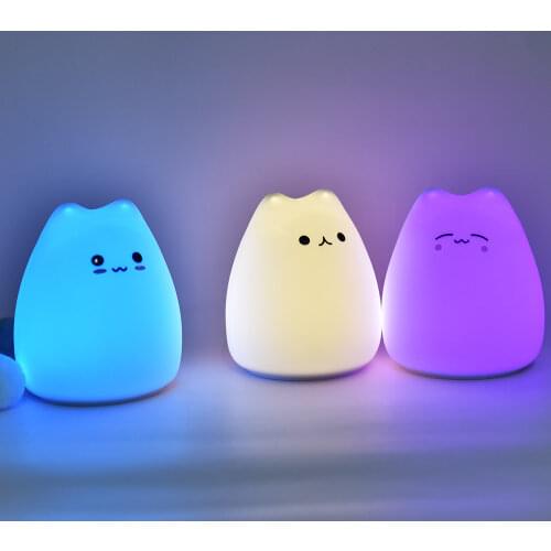 Cute Silicone LED Night Light For Baby Kids Children Bedroom Touch Sensor Remote Cat Lamp Decoration Room Decor Holiday Gift Toy