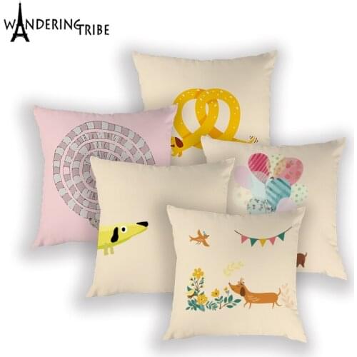 Cartoon Cushion Cover Dachshund Home Decorative Pillows Case Print Pillow Cases Animal Living Room Cushion Covers Kissenbezug