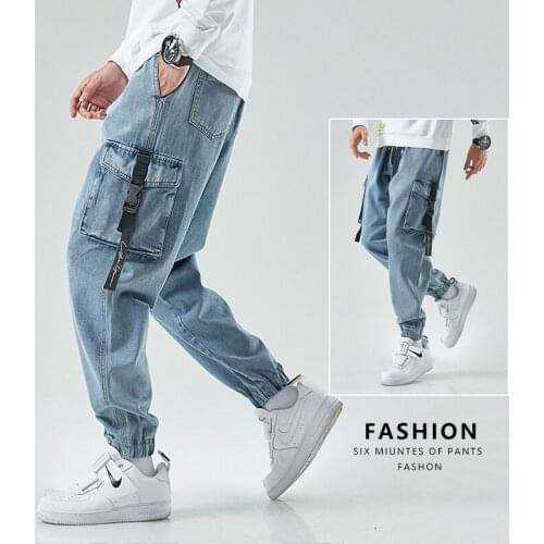 Men Joggers Cargo Denim Pants Baggy Harem Japanese Streetwear Styke Male Ankle Harajuku Casual Hip Hop Jeans Trousers Men