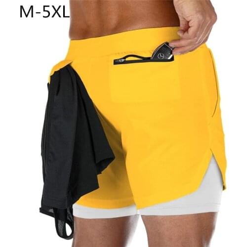2021 Summer Built-in pockets double-deck Joggers Shorts Men casual GYM Shorts Quick Dry Male Shorts Bodybuilding Short Pants men