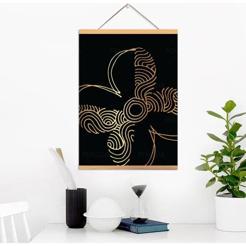 Wall Art Nordic Poster Home Decor Flowers Yellow Line Print Wooden Gift Scroll Hanging Painting Canvas Picture For Living Room