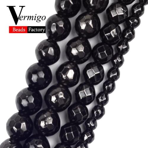 Natural Stone Plating Black Faceted Hematite Beads For Jewelry Making 3 4 6 8 10mm Spacer Loose Beads Diy Handmade Bracelets 15"
