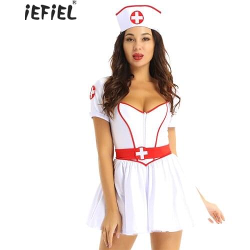 Naughty Lingerie Womens Costume Erotic Cosplay Halloween Outfit Clubwear Short Sleeves Tutu Fancy Dress with Headband Belt