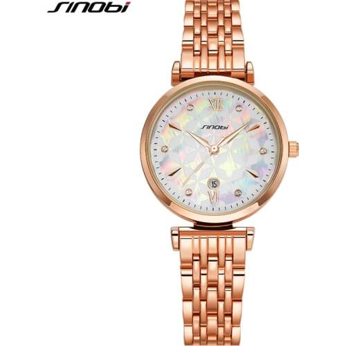 Sinobi New Women Watches With Luxury Shell Dial Rose Gold Bracelet Japanese Quartz Movement 6 Months Warranty Relogio Feminino