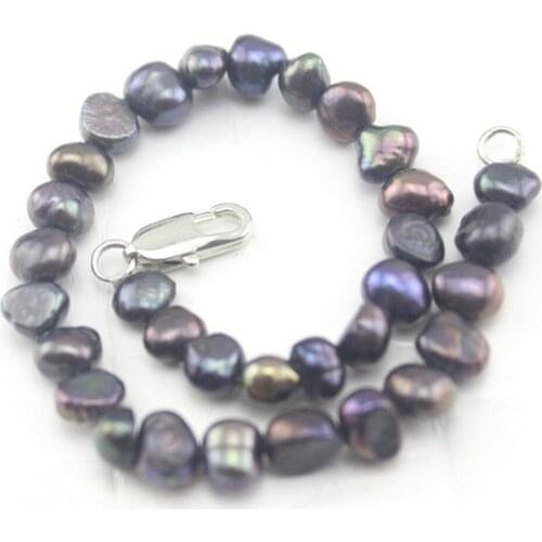 New Natural Breeding Freshwater Irregular White Pink Purple Black Pearl Bracelet 6-7MM 9Tibetan Silver Buckle Bracelet 7.5"