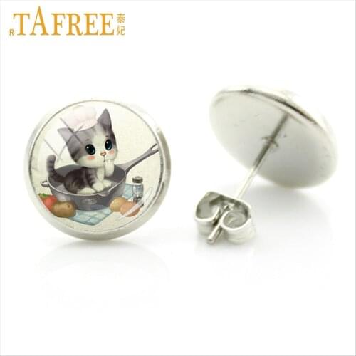 TAFREE Originality Cat Stud Earrings animals hodgepodge earring hippocampus Horse ocean sea conch Rhodium Plated jewlery A492