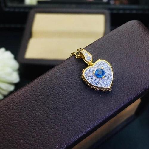 Love Heart Sapphire necklace pendant Natural real blue sapphire 925 sterling silver For men or women