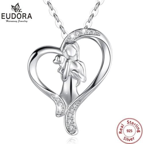 Eudora New 925 Sterling Silver girl & dog Pendant heart Crystal CZ Necklace for Women Fine Jewelry Girlfriend birthday gift D560
