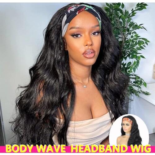 Headband Wig Human Hair Brazilian Body Wave Human Hair Wig Full Machine Made Wig for Black Women Long Wavy Human Hair Wigs