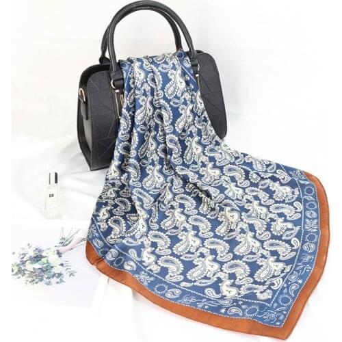 Fashion Shawl Scarves For Women Floral Print Silk Satin Hijab Scarf Female Wraps Square Shawls Bandana Scarfs For Ladies FJ199