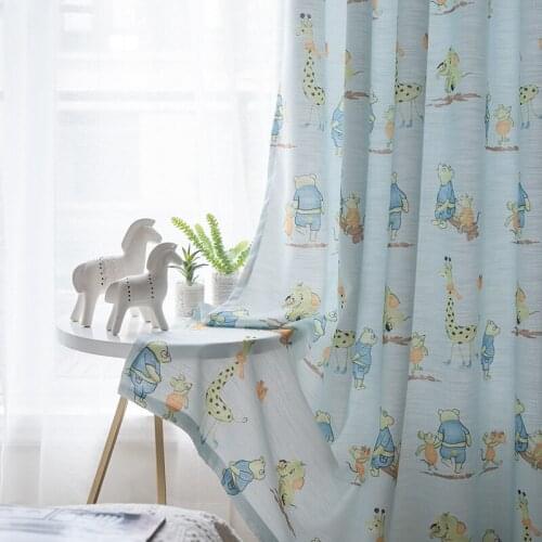 Childrens room curtains blue bear elephant print semi-shading Curtains for Living dining room bedroom