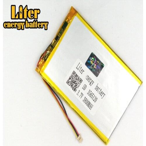 Plug 1.0-3P 3565120 3.7V 3800mah ultra thin lipo batteries rechargeable lithium ion polymer Tablet PC Battery