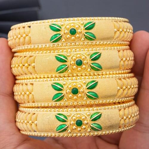 Dubai luxury 4Pcs/set New Africa Wedding Bangles Copper Gold Two-color Bracelets & Bangles Jewelry For Women Girls Bride