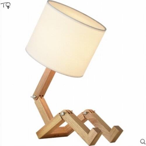 Nordic Lovely Robot Shape Wooden Table Lamps Minimalist Flexible Adjustable Folding Desk Lights Bedroom Bedside Study Reading