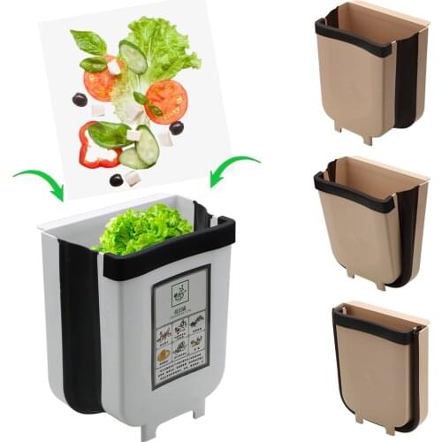 Folding Waste Bin Cabinet Door Hanging Trash Can Wall Mounted Trash Bin for Kitchen Bathroom Toilet