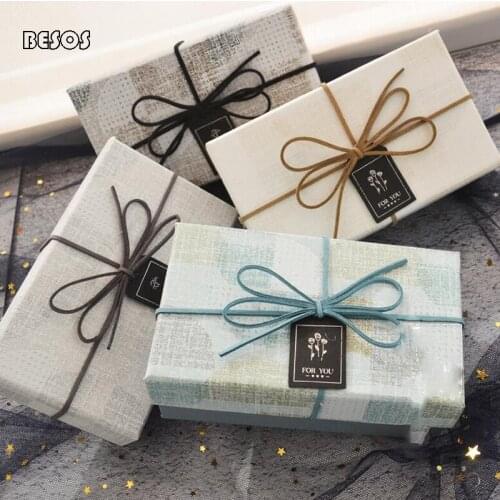 Modern Solid Color Plaid Printed Simple Bow Christmas New Year Party Jewelry Perfume Mini Rectangular Promotional Gift Box B158D