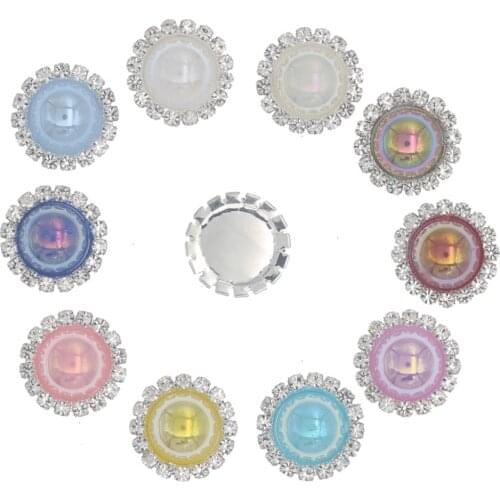 Rhinestone Embellishments Buttons AB Pearl Rhinestone Brass Dress Applique Wedding Diy Flatback Strass Bouton For Craft Diamant