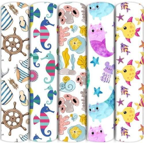 Polyester Cotton Fabric Sea Fish Mermaid Print Fabric for Tissue Sewing Quilting Fabrics Needlework Material DIY Handmade,c20221