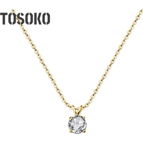 TOSOKO Stainless Steel Jewelry Claw Zircon Pendant Necklace Womens Simple Clavicle Chain BSP306