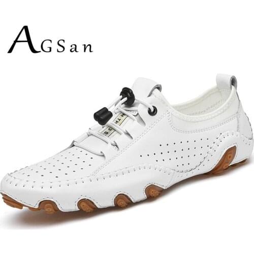 Genuine Leather Casual Shoes Men White Breathable Driving Shoes Big Size 47 Mens Flats High Quality Leisure Office Shoes Black