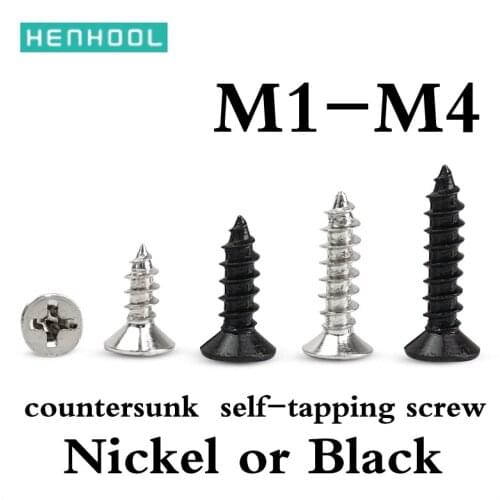 Lengthen Cross Flat Countersunk Head Self tapping Nickel plated black Electronic screw M1M1.2M1.4M1.5M1.7M2M2.3M2.6M3M3.5M4