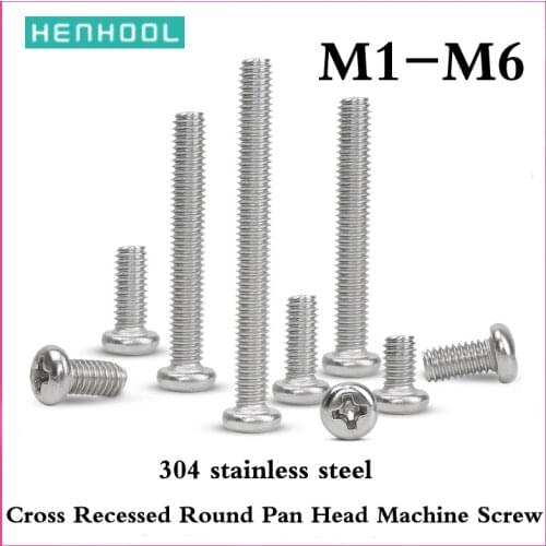 Cross Recessed Round Pan Head Machine lengthen Screw 304 stainless steel Micro Wood ScrewM1M1.2M1.4M1.6M2M2.5M3M3.5M4M5M6HenHool