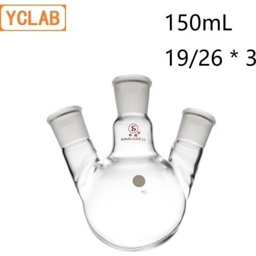 YCLAB 150mL 19/26 * 3 Distillation Flask Oblique Shape with Three Necks Standard Ground Mouths Distilling Round Bottom