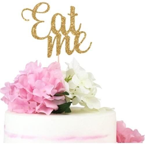 Eat Me Gold Glitter Cake Topper Funny Cake Topper Birthday Party Decoration Glitter Party Props Supplies Alice Cake Topper
