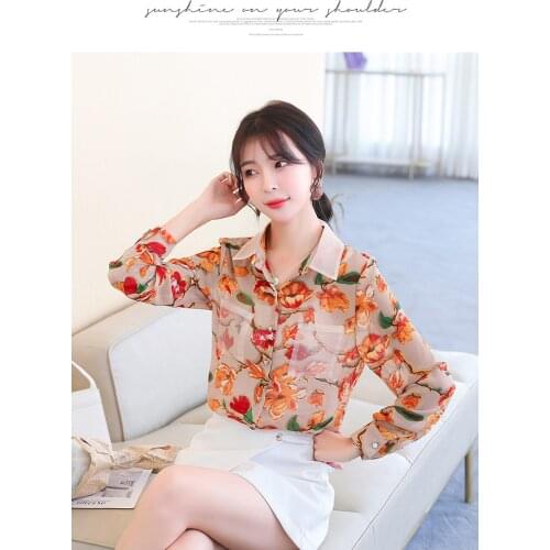 Spot 2020 autumn and winter new fashion printed womens temperament chiffon shirt long sleeve top