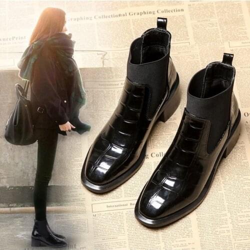Women boots Elastic Band Chelsea boots women Autumn Ankle boots Round toe thick bottom Ladies Shoes Black Booties