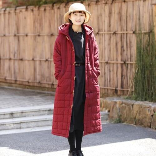 Women Retro Hooded Parkas Ladies Padded Overcoat Outerwear Female 2019 Vintage Long Padded Topcoat Winter Coat