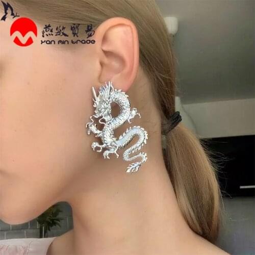 Za 2020 New Zinc alloy stud earrings For Women Unique Dragon shape Gold Color Metal Fashion Earrings Stud Jewelry Gift