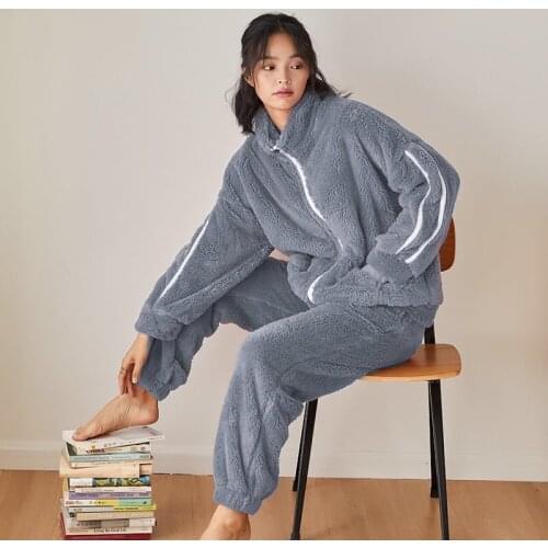 2021 Winter Womens Pajamas Sets Thicken Warm Soft Flannel Homewear Plus Size Sleepwear Long Sleeve Women Pyjamas Set