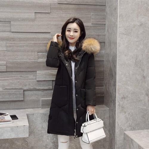 Winter Down Jacket Women Hooded Big Fur Collar Thick Red Long Coat Women Puffer Coats Parka Chamarras De Mujer KJ643