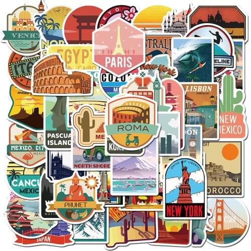 10/30/50PCS Global Travel City Landscape Graffiti DIY Skateboard Suitcase Freezer Luggage Motorcycle Cool Sticker Classic Toy