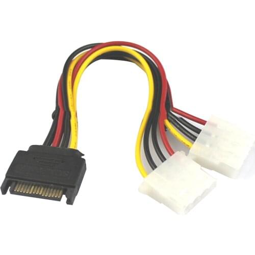 15 Pin SATA Male to 2 Female 4 Pin Molex Female IDE HDD Power Hard Drive Cable Extension Wire Computer Cables Connectors #1010