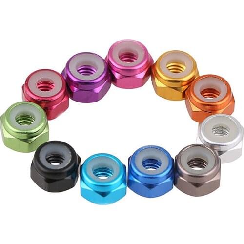 2pcs M2 M3 M4 M5 Aluminum Alloy Nylon Lock Nut Self-locking Nuts Sky Blue/Royal Blue/Pink/Orange/Purple/Green/Red/Pink/Grey
