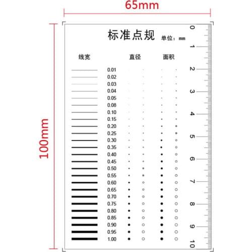 65x100mm Standard Point Gauge Film Ruler Line Width Diameter Area Comparison Card Micrometer for Defect Detection