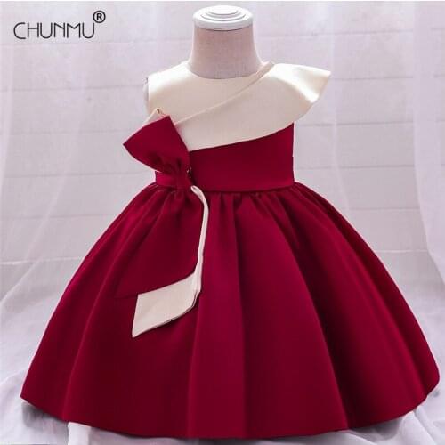 Satin Big Bow Dress for Baby Girl Christening Gown First 1st Birthday Party Girl Baby Clothing Toddler Clothes Infant Vestido