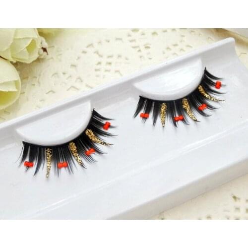 Free shipping 1Pairs/lot Water drill fake eyelash bow + gold glitter eyelash Latin dance performance photo of brides makeup
