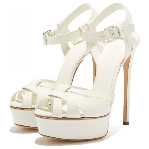 White Platform Peep Toe Slingback Heels Stiletto Heel Sandals