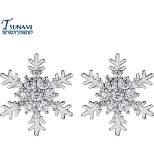 Tsunami Brand Snowflake Rhinestone Stud Earrings Cubic Zirconia Fashion Earrings 2018 for Girls Laddy ER-167