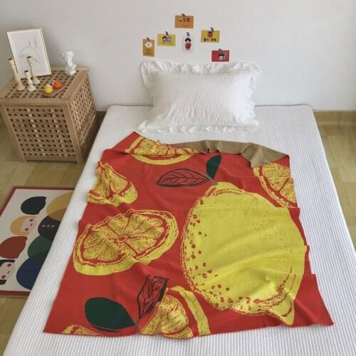 Blight Color Lemon Printing Cotton Infant Spring Knitting Blanket Portable Travel Park Picnic Pretty Blanket Soft Swaddle