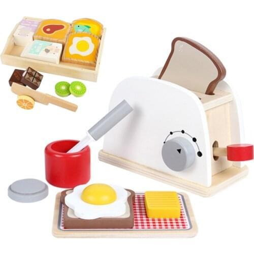 Wooden Pretend Play Set Toaster Bread maker coffee machine bender mixer wood Kitchen items accessories toy Kids toys for girls