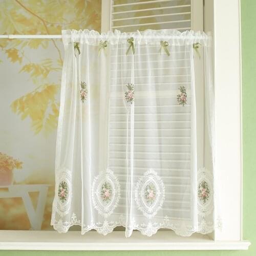 DUNXDECO Short Curtain For Kitchen Door Cortinas Romantic Garden Rose Embroidery Rideau Home Store Romantic Lace Decorating