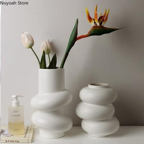 European-style Pure White Ceramic Vase Simple Art Simulation Flower Arrangement Home Crafts Living Room Decoration Accessories