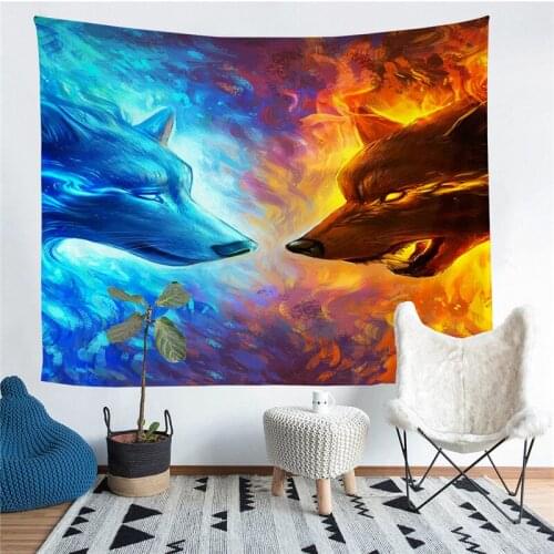 Ice Fire Wolf Printed Living Room Decoration Wall Hanging Tapestry Yoga Mat Rug Home Decor Art